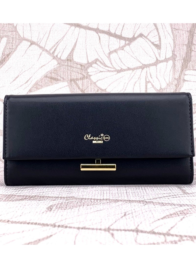 Classic Milano Premium Faux Leather Long Wallet for Women with Snap Closure | Ladies Wallet Card Holder Purse | Slim Women's Wallet for Daily Use, Travel, and Gifting - Image 1